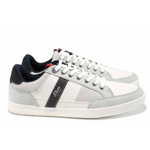 Бели мъжки спортни обувки, здрава еко-кожа - спортни кецове за пролетта и лятото N 100012237