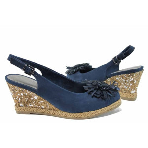 Тъмносини дамски сандали, качествен еко-велур - ежедневни обувки за пролетта и лятото N 100012217