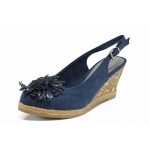 Тъмносини дамски сандали, качествен еко-велур - ежедневни обувки за пролетта и лятото N 100012217