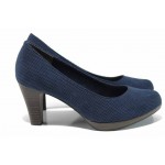 Сини дамски обувки с висок ток, текстилна материя - официални обувки за пролетта и лятото N 100012208