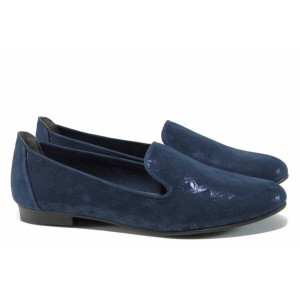 Сини дамски обувки с мемори пяна, с равна подметка, качествен еко-велур - всекидневни обувки за пролетта и лятото N 100012214