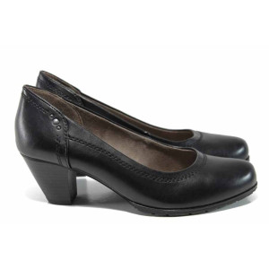 Черни дамски обувки със среден ток, здрава еко-кожа - всекидневни обувки за пролетта и лятото N 100012209