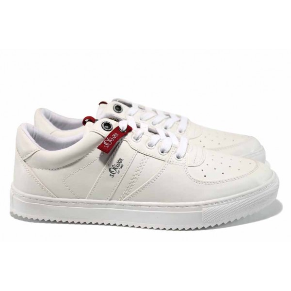 Бели мъжки спортни обувки с мемори пяна, здрава еко-кожа - спортни обувки за пролетта и лятото N 100012242