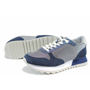 Сини дамски обувки с мемори пяна, с равна подметка, текстилна материя - спортни обувки за пролетта и лятото N 100012224