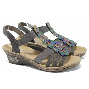 Сиви дамски сандали, здрава еко-кожа - ежедневни обувки за пролетта и лятото N 100012222