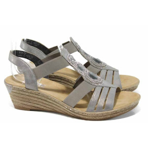 Сиви дамски сандали, здрава еко-кожа - ежедневни обувки за пролетта и лятото N 100012221