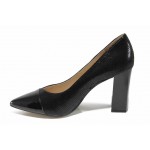Черни дамски обувки с висок ток, естествена кожа - официални обувки за целогодишно ползване N 100012337