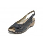 Тъмносини дамски сандали, естествена кожа - всекидневни обувки за пролетта и лятото N 100012350