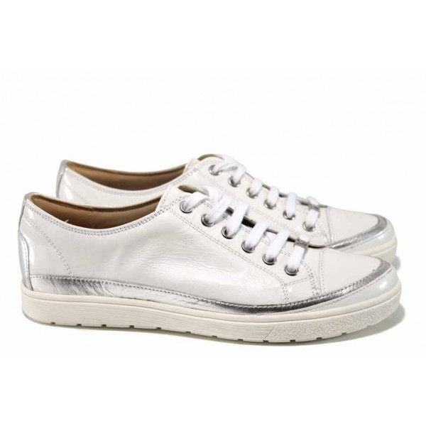 Бели анатомични дамски обувки с равна подметка, естествена кожа - спортни обувки за пролетта и лятото N 100012335