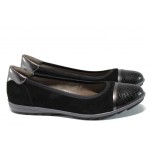 Черни дамски обувки с равна подметка, естествена кожа и велурена еко-кожа - всекидневни обувки за пролетта и лятото N 100012336