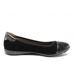 Черни дамски обувки с равна подметка, естествена кожа и велурена еко-кожа - всекидневни обувки за пролетта и лятото N 100012336
