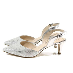 Сребристи дамски сандали, естествена кожа - официални обувки за пролетта и лятото N 100012348