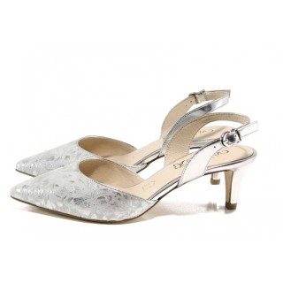 Сребристи дамски сандали, естествена кожа - официални обувки за пролетта и лятото N 100012348
