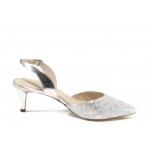 Сребристи дамски сандали, естествена кожа - официални обувки за пролетта и лятото N 100012348