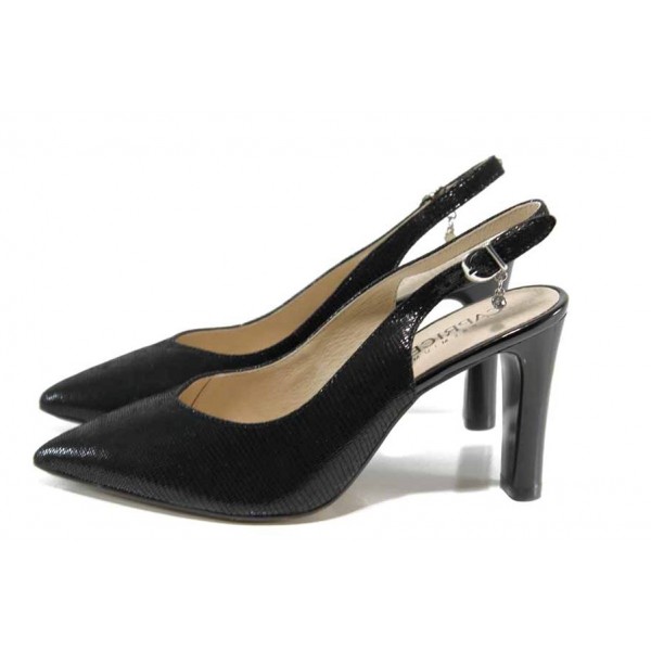 Черни дамски сандали, естествена кожа - официални обувки за пролетта и лятото N 100012346