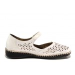 Бели дамски обувки с равна подметка, естествена кожа - всекидневни обувки за пролетта и лятото N 100012349