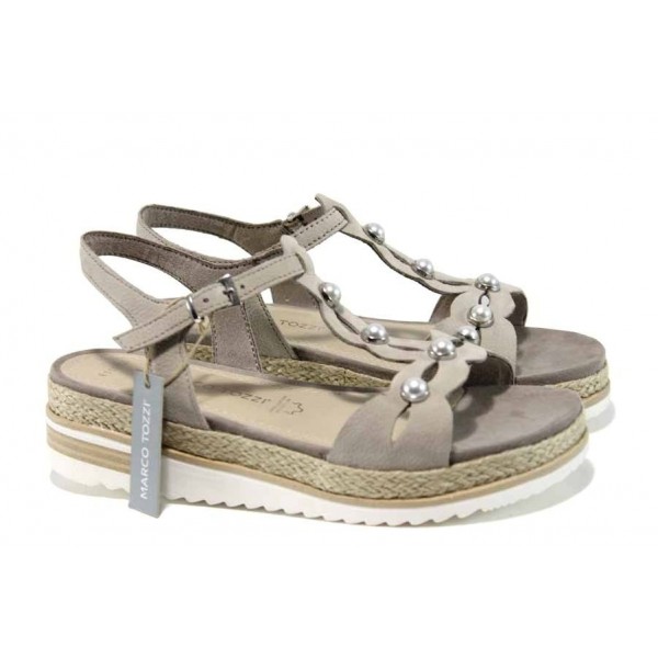 Бежови дамски сандали с мемори пяна, естествена кожа - всекидневни обувки за пролетта и лятото N 100012396
