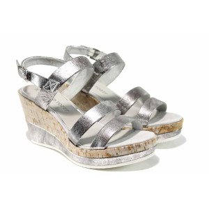 Сребристи дамски сандали, здрава еко-кожа - всекидневни обувки за пролетта и лятото N 100012391