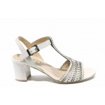 Бели дамски сандали, естествена кожа - всекидневни обувки за пролетта и лятото N 100012404