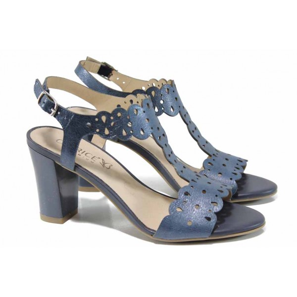 Сини дамски сандали, естествена кожа - елегантни обувки за пролетта и лятото N 100012386