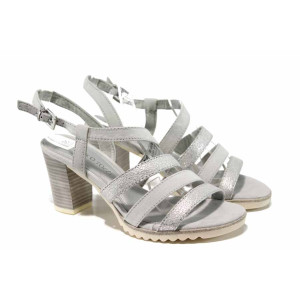 Сиви дамски сандали, еко-кожа и текстилна материя - всекидневни обувки за пролетта и лятото N 100012395