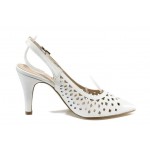 Бели дамски сандали, естествена кожа - официални обувки за пролетта и лятото N 100012408