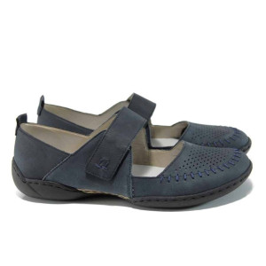 Сини дамски обувки с равна подметка, естествен набук - всекидневни обувки за пролетта и лятото N 100012426