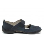 Сини дамски обувки с равна подметка, естествен набук - всекидневни обувки за пролетта и лятото N 100012426