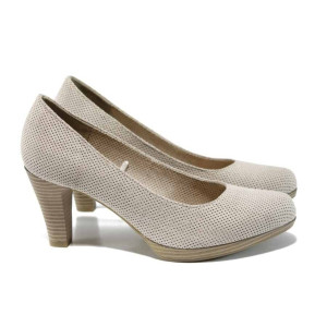 Бежови дамски обувки с висок ток, качествен еко-велур - всекидневни обувки за пролетта и лятото N 100012425