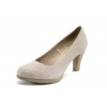 Бежови дамски обувки с висок ток, качествен еко-велур - всекидневни обувки за пролетта и лятото N 100012425