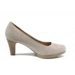 Бежови дамски обувки с висок ток, качествен еко-велур - всекидневни обувки за пролетта и лятото N 100012425