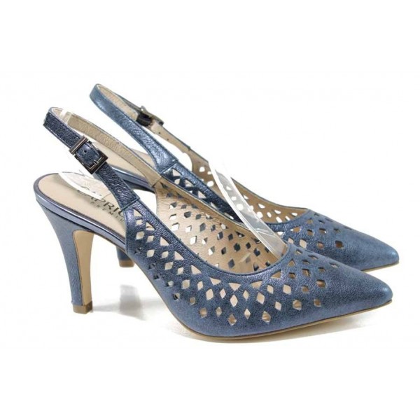 Сини дамски сандали, естествена кожа - официални обувки за пролетта и лятото N 100012427