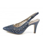 Сини дамски сандали, естествена кожа - официални обувки за пролетта и лятото N 100012427