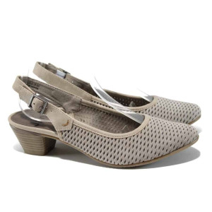 Бежови дамски обувки със среден ток, естествен набук - всекидневни обувки за пролетта и лятото N 100012428