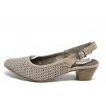 Бежови дамски обувки със среден ток, естествен набук - всекидневни обувки за пролетта и лятото N 100012428