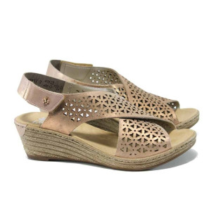 Розови дамски сандали, естествена кожа - ежедневни обувки за пролетта и лятото N 100012471