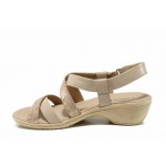 Бежови дамски сандали, естествена кожа - ежедневни обувки за пролетта и лятото N 100012469