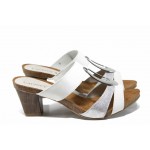 Бели дамски чехли, естествена кожа - елегантни обувки за пролетта и лятото N 100012478