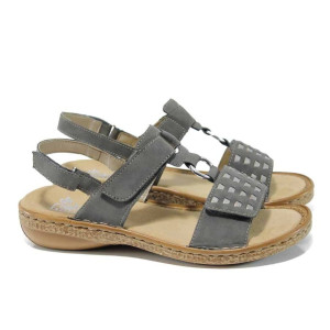 Сиви дамски сандали, здрава еко-кожа - всекидневни обувки за пролетта и лятото N 100012511