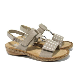 Сиви дамски сандали, здрава еко-кожа - всекидневни обувки за пролетта и лятото N 100012489
