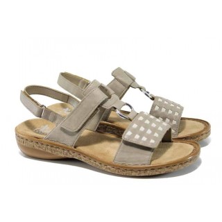 Сиви дамски сандали, здрава еко-кожа - всекидневни обувки за пролетта и лятото N 100012489