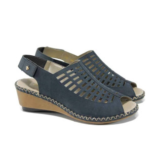 Сини дамски сандали, естествена кожа - всекидневни обувки за пролетта и лятото N 100012490