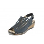 Сини дамски сандали, естествена кожа - всекидневни обувки за пролетта и лятото N 100012490