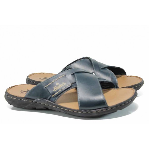 Сини мъжки чехли, естествена кожа - ежедневни обувки за пролетта и лятото N 100012517