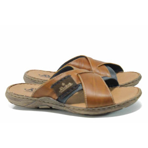 Сини мъжки чехли, естествена кожа - ежедневни обувки за пролетта и лятото N 100012518