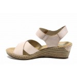 Розови дамски сандали, естествена кожа - ежедневни обувки за пролетта и лятото N 100012525