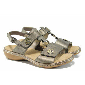 Сиви дамски сандали, естествена кожа - ежедневни обувки за пролетта и лятото N 100012523