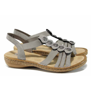 Сиви дамски сандали, здрава еко-кожа - ежедневни обувки за пролетта и лятото N 100012524
