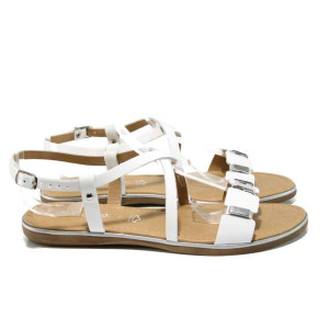 Бели дамски сандали, естествена кожа - ежедневни обувки за пролетта и лятото N 100012570