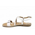 Бели дамски сандали, естествена кожа - ежедневни обувки за пролетта и лятото N 100012570